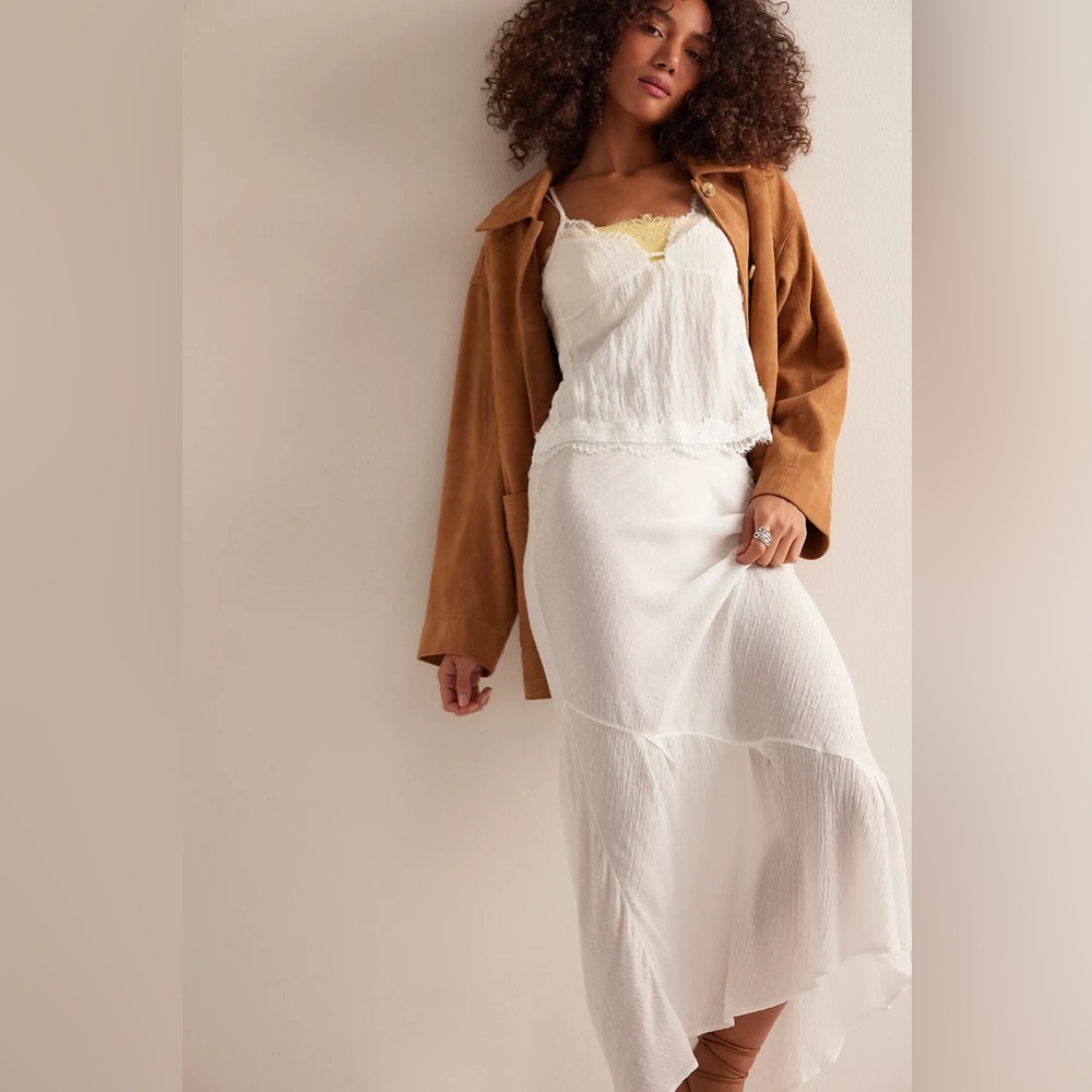 Free People Sweet On You Bias Half Slip— Semi-Sheer White Slip Skirt// Size L